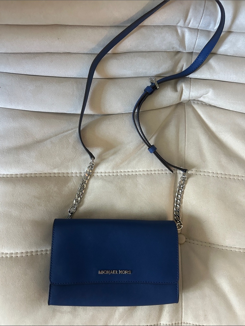 Michael Kors Blue Leather Chain-Strap Crossbody Bag